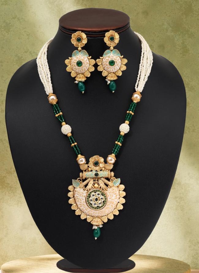   Festival Wear  Green Color Matte Gold Meenakari Necklace Set